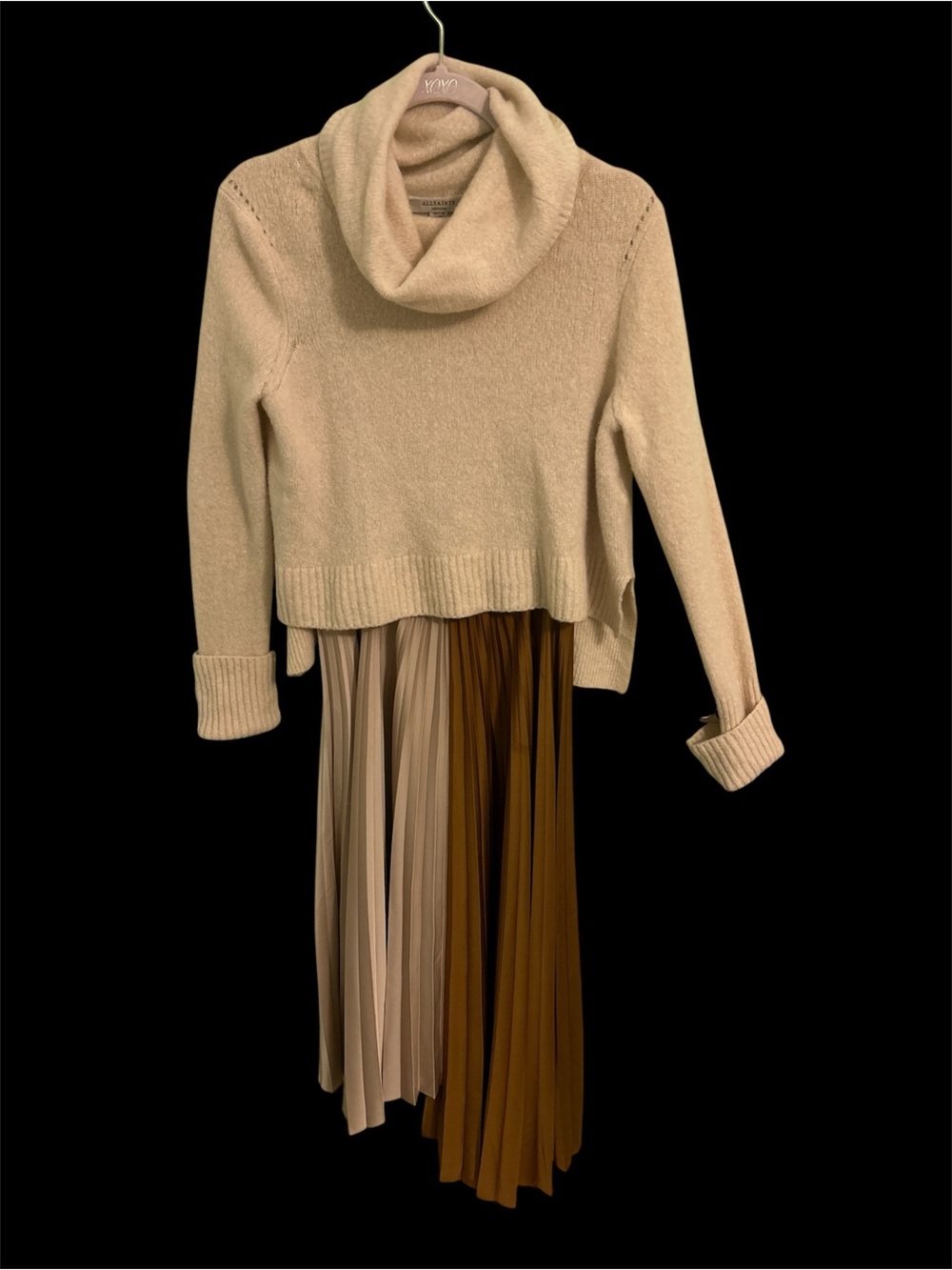 AllSaints Cream Cowl Neck Sweater and Slip Dress-Medium - Picture 2 of 7
